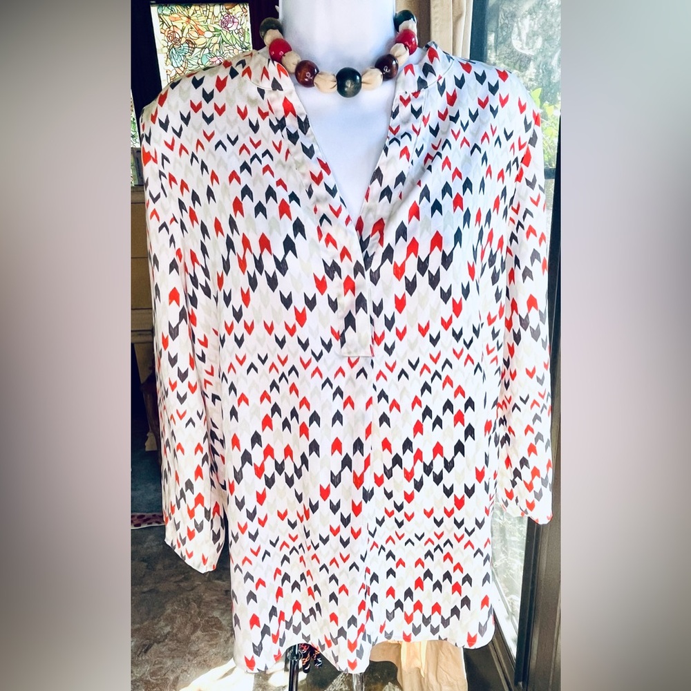Lilla P Red and Black Chevron Blouse